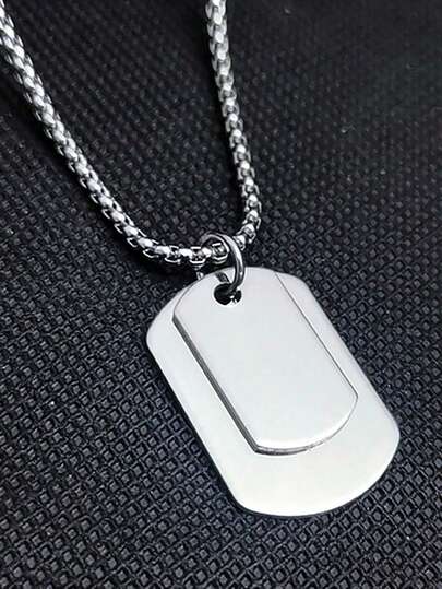 1 件时尚母子狗牌吊坠项链，串珠链首饰，百搭街头配饰，不锈钢狗牌吊坠项链配串珠链，适合男士日常佩戴