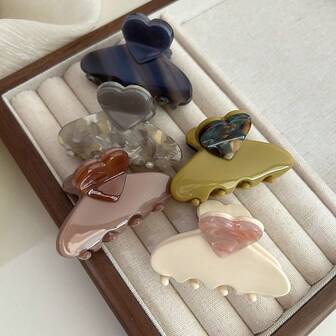 5cm Cute Heart Shaped Acrylic Hairpins, Sweet Elegant Style Hair Clip For Ponytail, Hair Accessory, Claw Clip Fall Winter Hair Accessories For Women For Vacation Outfits Woman