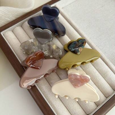 5cm Cute Heart Shaped Acrylic Hairpins, Sweet Elegant Style Hair Clip For Ponytail, Hair Accessory, Claw Clip Fall Winter Hair Accessories For Women For Vacation Outfits Woman