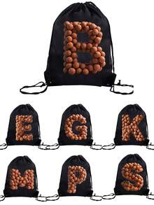 1 pieza Mochila de cuerdas para deportes al aire libre del alfabeto para niños, Bolsa de baloncesto, Mochila de baloncesto, Bolsa de deportes al aire libre para niños y niñas, Bolsa de senderismo de gran capacidad y ligereza - Negro - Ver 5