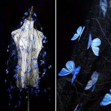 One Exquisite Mesh Embroidery Three-Dimensional Butterfly Black Yarn Lace Fabric Sewing Fabric DIY Handmade Fabric