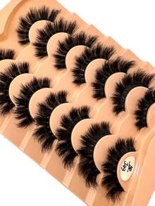 HBZGTLAD 7pcs/Pack Thick & Natural Look False Eyelashes, Includes Cat Eye, Wispy, Flare Styles, Giving Lashes A Fanned Out 3D Fluffy Russian Doll Effect For Natural Extension - Black - View 5