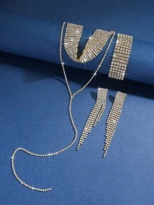 1 Set Elegant Jewelry Set: 1 Pair Earrings + 1 Necklace + 1 Bracelet, Black Gold Silver Plated With Rhinestones, Multiple Colors Available, Suitable For Daily Wear - Geometry - View 8