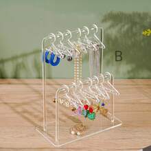 Hanger-Shaped Personalized Earring Holder Rack, Acrylic Jewelry Display Stand For Earrings, Bracelets, Necklaces For Women Storage Organizer Travel Essentials Gift Back To School, Room Decor - Clear - View 1