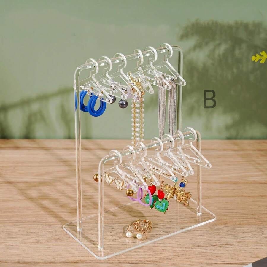 Hanger-Shaped Personalized Earring Holder Rack, Acrylic Jewelry Display Stand For Earrings, Bracelets, Necklaces For Women Storage Organizer Travel Essentials Gift Back To School, Room Decor - Clear - View 1