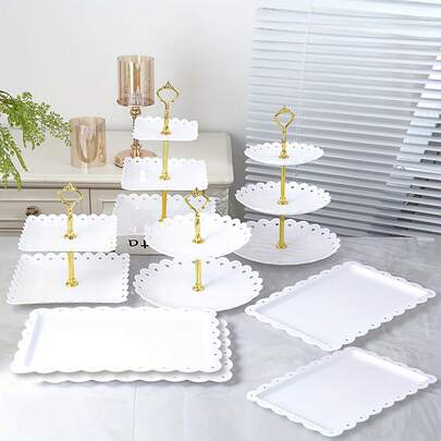 8 Pcs Dessert Tower Set, 4 Cupcake Stand Holder & 4 Fruit Dessert Serving Tray, PP Cake Stands, Tiered Display For Afternoon Tea/Birthdays