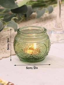 6个复古玻璃烛台，绿色玻璃茶蜡烛台，适用于婚礼餐桌装饰、新娘送礼会、派对装饰、波西米亚风茶会装饰、婚礼派对宾客礼物 - 綠色 - 查看 4