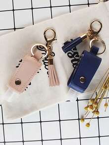 1pc Leather Material No-Rinse Hand Sanitizer Holder, Keychain No-Rinse Hand Sanitizer Holder, Portable Travel No-Rinse Hand Sanitizer Holder With Clip, Travel Essential, Back To School Supplies - Multicolor - View 3