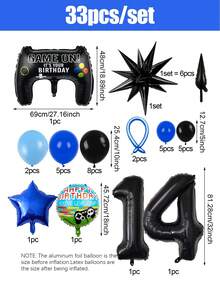 32件/33件遊戲派對用品，遊戲生日套裝，包含遊戲控制器裝飾、0-15數字氣球、爆炸星，適用於生日派對、遊戲主題派對、拍照道具，L升級版！生日派對裝飾 - 彩色 - 查看 24