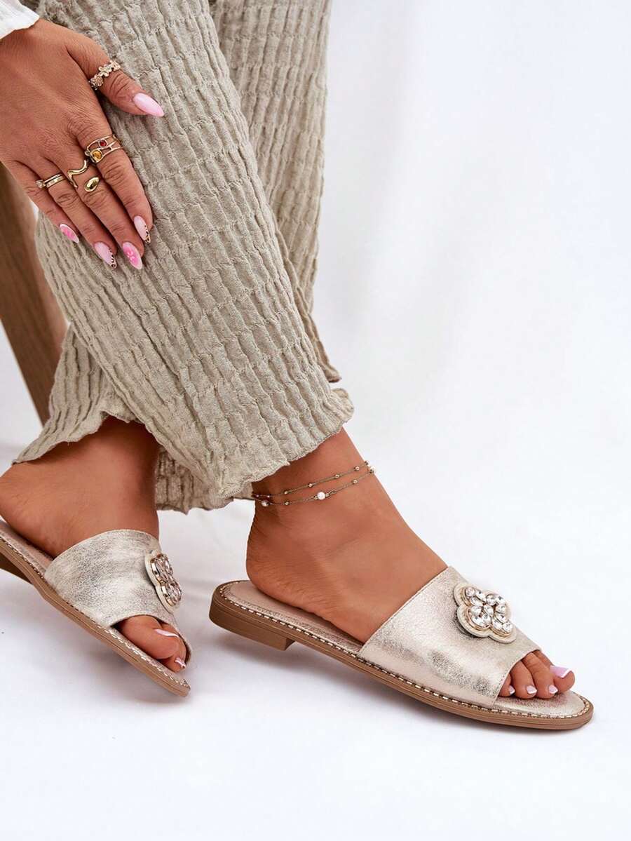 女士时尚百搭休闲拖鞋，夏季 - 金色 - 查看 1