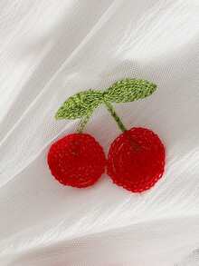 Baby Girls' Cute Cherry Printed Bodysuit With Hat Cap Sleeve, Mesh Decor, Suitable For Spring/Summer Outdoor - White - View 6