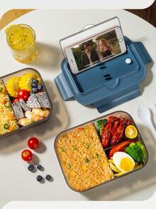 1pc 1400ml Adult Bento Box, PP Material, Plastic, With Utensils And Leak-Proof Lid, 3-Compartment Lunch Container School Supplies, Back To School, Fixed Inner Compartments, Reusable And Microwave Plastic Lunch Box, Suitable For Office Workers, Students, Office, School, Party, Outdoor, Camping, Picnic, Snacks - Multicolor - View 13