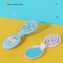 MINISO 1pc Characters Strawberry Series Portable Folding Mirror Comb From Three Colours Mixed Suitable For Normal Hair Daily Grooming Perfect For Travelling And Outings,Back To School,Travel Holiday Essentials,Hair Accessories For Women - Blue - View 3