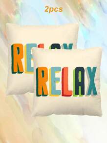 2pcs English Letter Pattern Decorative Pillow Cases, Square Pillow Covers With Letter Prints, No Pillow Inserts, Suitable For Sofa, Living Room