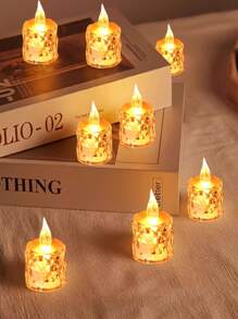 24 pièces de bougies LED sans flamme - bougies en plastique décorées de cristaux, fonctionnant à piles, convenant à la décoration intérieure, parfaites pour Noël, les fêtes, les mariages et les demandes en mariage