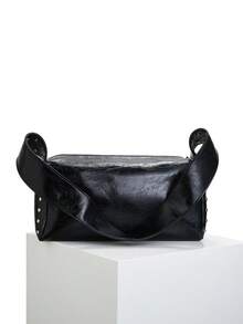 DareSee 1件装女士大容量酒红色铆钉装饰宽肩带独特设计通勤单肩/腋下包 音乐节 Y2K音乐节 返校季 秋冬季礼物 音乐节 - 黑色 - 查看 7