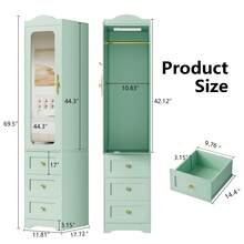 JanflyHome Armoire Wardrobe Closet, 69.5" H Wood Bedroom Armoires Cabinet With Mirror Door And 3 Drawers, Green Clothing Storage Cabinet With Hanging Rod & Sensor Light For Bedroom(Right) - 查看 3