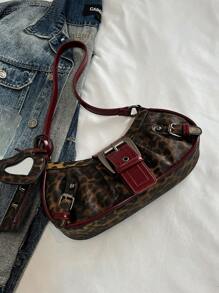 1 buc. Geantă de umăr pentru femei, cu decor retro punk cu nituri, curea reglabilă, capacitate mare, din piele sintetică moale, cu gradient de culoare, potrivită pentru naveta la serviciu, întâlniri, petrecere