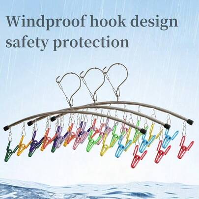 1PC Stainless Steel Colorful Clothes And Socks Rack Arc Shaped Rotatable Drying Rack Socks Underwear Rainbow Clothes Clips Windproof Clothes Rack Organizer Suitable For Home, Apartment, School, Back To School Season, Spring, Summer, Autumn, Winter (10 Clips With Random Colors)