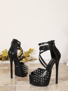 Women's High Heel Shoes With Zipper, Peep-Toe Design, Lemon Decoration, Open Toe, 16cm Sexy Thin High Heel Fashion Pumps