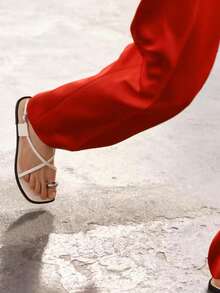 全新夏季女式金属装饰平底一脚蹬凉鞋 - 白色 - 查看 4