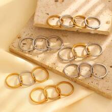 Elegant Geometric Minimalist Bicolor Gold & Silver Design 18K Plated Stainless Steel Stackable Separable Link Rings, Fashion Jewelry For Women, Everyday & Party Wear