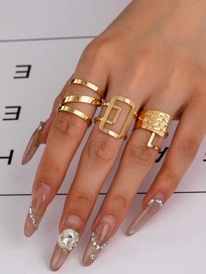 3 قطعة/مجموعة خواتم هندسية فريدة غير متماثلة مفتوحة، تصميم عصري بسيط، مناسب للنساء للاستخدام اليومي، والحفلات، والمواعيد