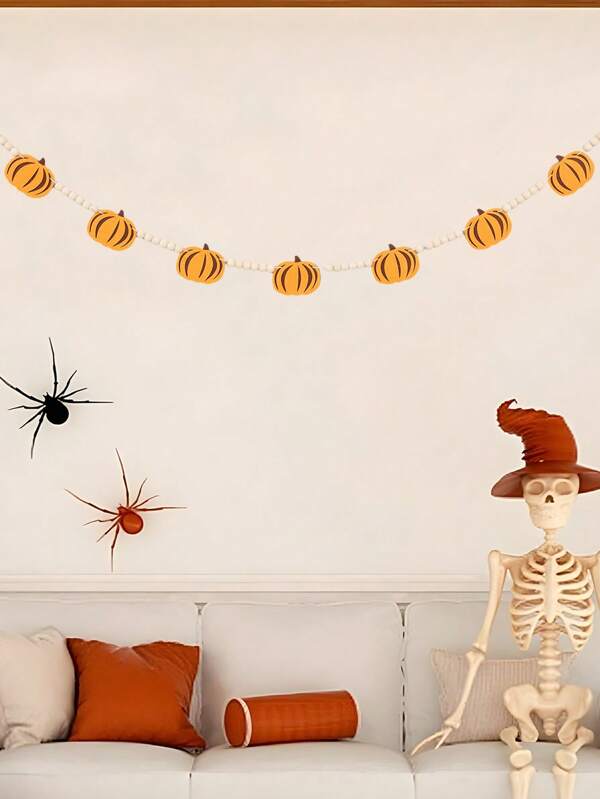 1set Halloween Party Banner,Orange Fall Decoration With Pumpkin Design, Halloween Decoration For Home,Party Backdrop Banner Pull Flag,For Halloween Themed Parties, Thanksgiving Day,Entrances, Homes, Rooms And Scene Decorations,Fall Holiday Decorations And Photo Props
