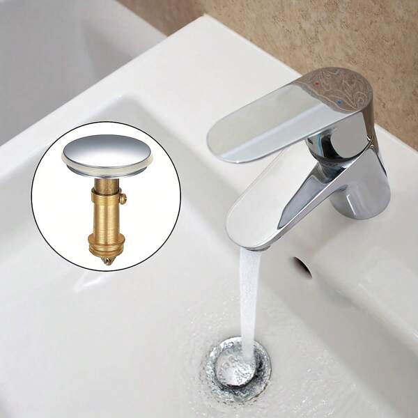 1pc Universal Bathroom Sink Drain, Pop-Up Style Drain, Fits 1.5 Inch Sink/Drain Hole, Solid Brass Sink Drain, Chrome Plated Back To School