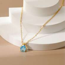 18K Gold Plated December Birthstone 7-Color Pear Zirconia Copper Pendant + Stainless Steel Gold Necklace, Christmas, Birthday, Valentine's Day Gift
