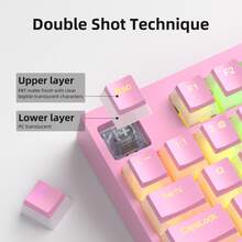 Mage Gee 130 件 PBT 布丁键帽套装，可定制键帽套装，OEM 配置文件，兼容 100%、75%、65%、60% 键盘 - 粉色 - 查看 2