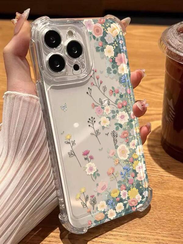 1pc Thickened TPU 4-Corner Anti-Fall Flower & Butterfly Print Phone Protective Case, Compatible With IPhone 11, 12, 13, 14, 11 Pro Max, 12 Pro Max, 13 Pro Max, 14 Pro Max, XR, 15, 15 Pro, 15 Pro Max, And Series