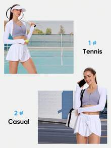 Blaosn Women's 2-In-1 Running Skorts With Pockets – Flowy Athletic Shorts For Tennis, Golf, Yoga, Gym & Summer Workouts - trắng - Xem 5