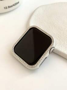 1pc Shiny Rhinestone Decor Hollow Watch Case, With Scratch-Resistant Laser Engraved Frame, Fit For Apple Watch 40/41/42/44/45/46/49mm, Suitable For Apple Watch Series Ultra/SE/11/10/9/8/7/6/5/4, Smart Watch Case Accessory - Hollow White+Silver - View 3