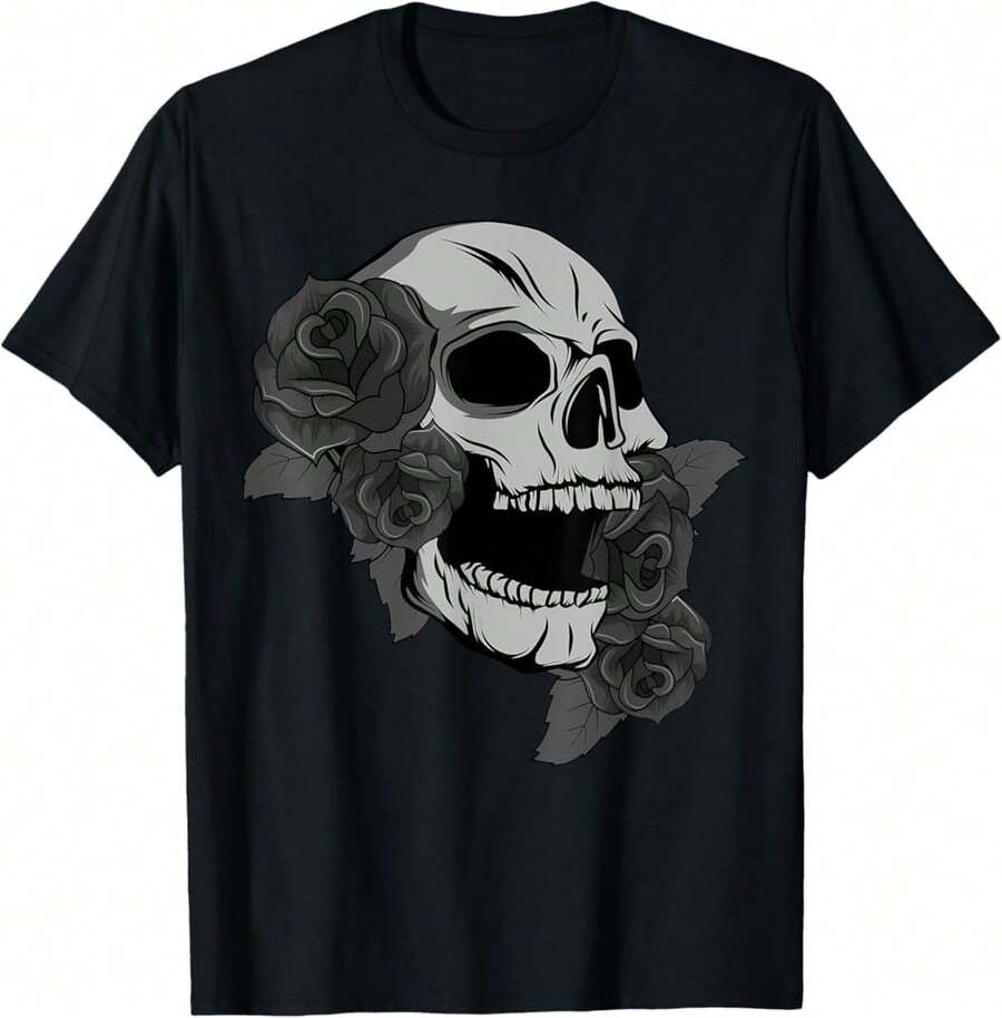 Black Skull Roses Dark Magic Viking Aesthetic Goth Gothic T-Shirt,GL Teacher Gifts - Black - View 1