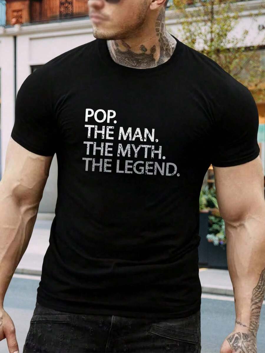 Camiseta gráfica Pop the Man the Myth the Legend - Regalo del Día del Padre, regalo de cumpleaños para papá, camiseta negra para hombre - Negro - Ver 1