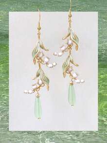 2pcs Set Lily Flower Earrings, Leaf & Water Drop Tassel Dangle Earrings, Chic Stylish For Women Daily Wear, Suitable For Holiday, Party, Gathering - Nhiều màu - Xem 2