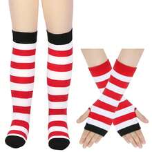 1 Set Knit Colorful Stripe Gloves And Leg Warmers, Fashion Style Creative & Skin-Friendly Tight Leg Warmers, Suitable For Teenagers, Young Girl, All Seasons Thigh High Leg Warmers - Multicolor - View 13