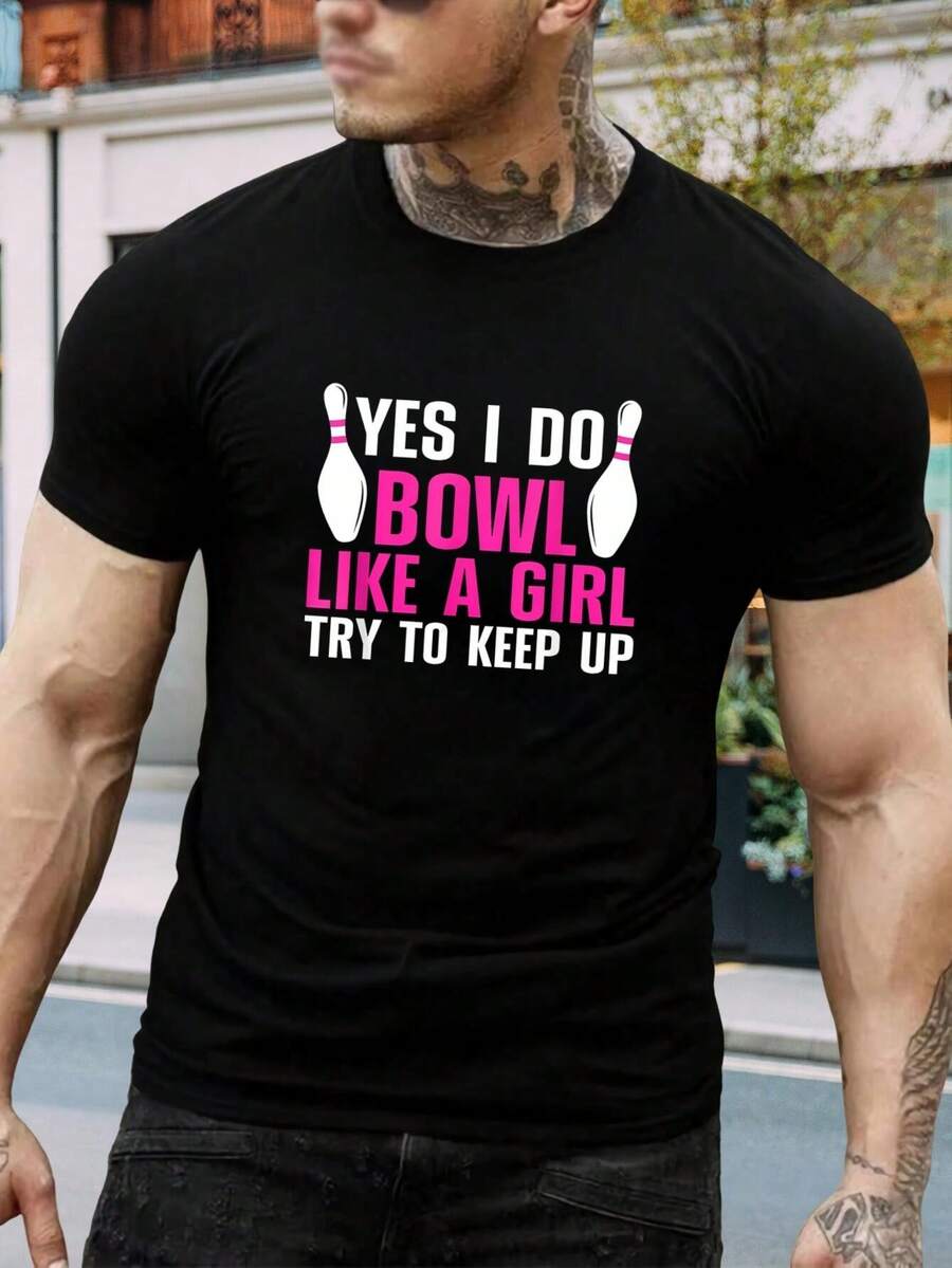 Sí, juego a los bolos como una chica. Intenta seguirme. Divertida camiseta de bolos para mujer y hombre - Regalo perfecto para bolos - Camiseta unisex de manga corta - Negro - Negro - Ver 1