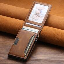 Cartera de hombre SUTENI de piel sintética con porta tarjetas. Cartera con tapa, ranuras para tarjetas y botón para expulsar las tarjetas automáticamente. Regalo ideal para hombres, familiares, amigos y personas mayores. Color negro/marrón - Marrón - Ver 7
