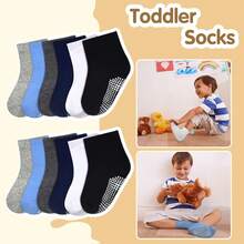 ELUTONG Baby Girls Grip Socks Toddler Non Slip Socks Kids Anti-Skid Crew Colorful Socks With Gripper 12 Pairs For 0-10 Years - #1 男孩 12 雙 - 查看 3