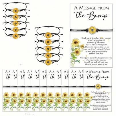 10 件/20 件向日葵婴儿送礼会回礼礼物，5/10 件向日葵祝福卡和 5/10 件向日葵手链，适合婴儿送礼会