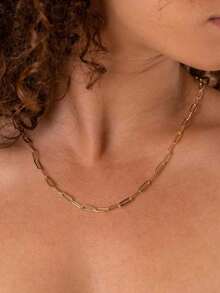 1 件不锈钢回形针项链，时尚简约 18K 镀金回形针颈链，轻盈奢华独特设计男女通用日常佩戴吊坠项链 - 金色 - 查看 2