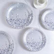 7-Zoll und 9-Zoll Einweg-Partypappteller, grau und silber glitzernder Diamant-Muster Einweg-Partygeschirr, Einweg-Pappteller für Partydesserts, geeignet für Prinzessinnen-Geburtstagsfeiern, Feiern, Partydekoration