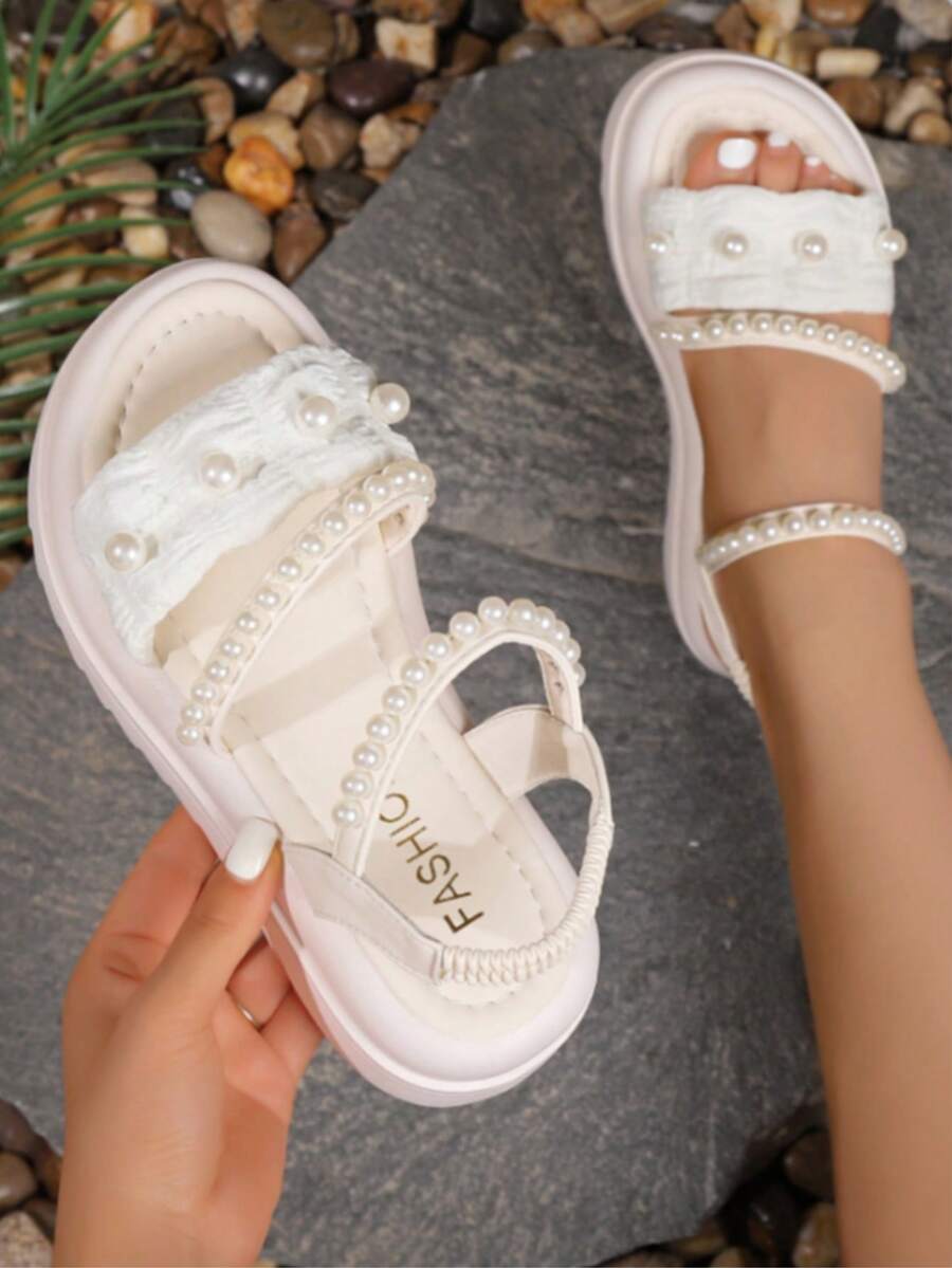Nouvelles sandales à talons compensés hauts et confortables mode 2025 pour femmes grandes tailles, convenant pour toutes les saisons, printemps, été, automne, hiver, élégantes, sexy, à petit prix, décontractées, de sport, extérieures, pour fête, mariage, Saint-Valentin - Beige - Voir 1