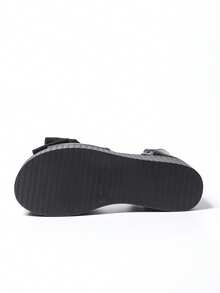 女士加大码时尚蝴蝶结厚底防水坡跟露趾踝带凉鞋，百搭优雅轻便坡跟鞋，适合派对、春夏及旅行必备 - 黑色 - 查看 10