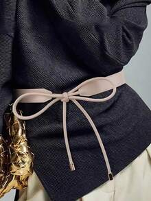 1 pieza Elegante cinturón de mujer con lazo, diseño versátil y de moda para vestidos, suéteres y abrigos, resaltando la figura grácil de la mujer, unicolor, piel sintética, adecuado para todas las estaciones: verano, escuela, otoño, Halloween