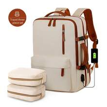 可扩展旅行背包，带衣物收纳袋，大容量多用途女士笔记本电脑背包 - 黑色，可调节肩带，多个隔层，尼龙材质，商务背包 | 可扩展口袋 | 有序收纳，时尚书包带铅笔袋 - 彩色 - 查看 16