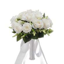 Novia ramo cinta perlas flores artificiales 25 cm accesorio para bodas fiestas regalos cumpleaños verano decoración de hogar artículos para decoración de habitación celebraciones familiares - Blanco - Ver 2