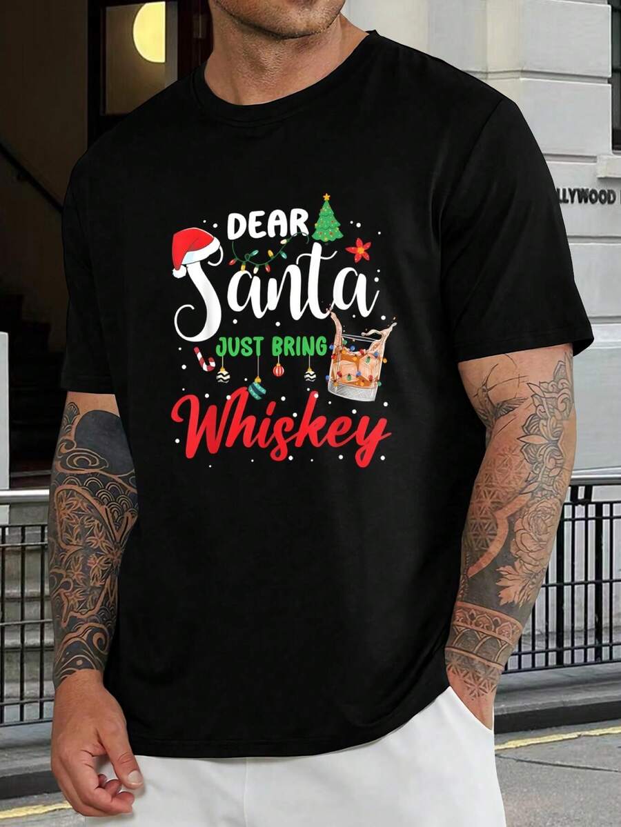 Camiseta divertida de whisky de Navidad - Regalo para amantes del whisky, camiseta para fiestas navideñas para hombres y mujeres - Regalo para el marido, camiseta para beber en vacaciones - Negro - Ver 1